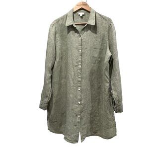 J Jill Love Linen Tunic Button Shirt, Sage Green, XL